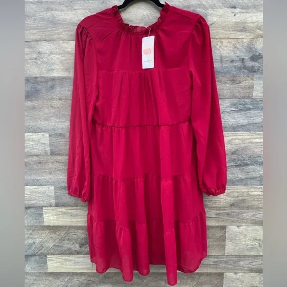 🎁 NWT Kirundo Size Small Red/Burgundy Baby Doll Dress - Picture 2 of 7